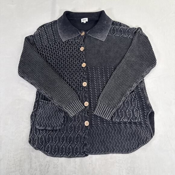BKE Sweaters - BKE Women's Knit Patchwork Chunky Knit Cardigan Size Small Gray Bnfts Charity